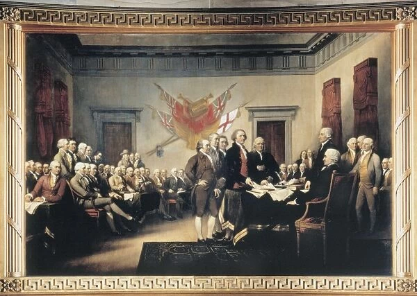 The signing of the Declaration of Independence in Congress, at the Independence Hall, Philadelphia, 4 July 1776. Oil on canvas by John Trumbull