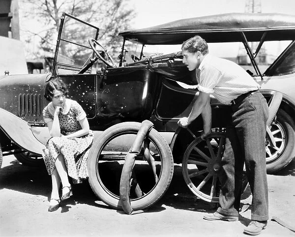 SILENT FILM: AUTOMOBILES. Janet Gaynor and Richard Walling