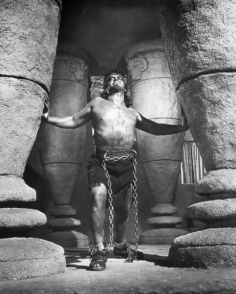 SILENT STILL: BIBLICAL. Samson and Delilah, 1949. Victor Mature as the blinded Samson pushing down the pillars of the Philistine temple