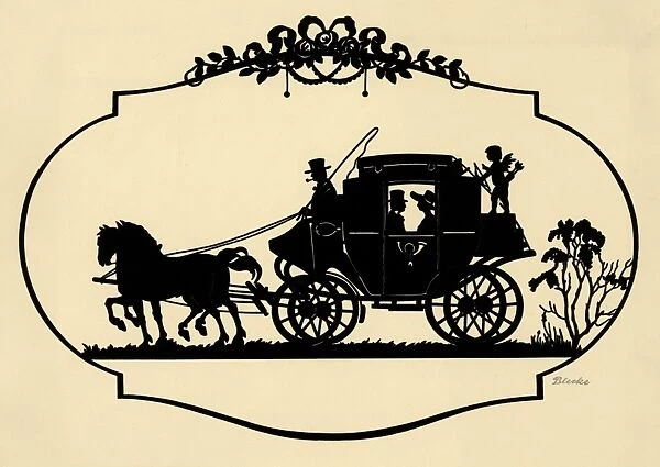 SILHOUETTE, c1900. Silhouette of a couple in a carriage. Cut paper by Blecke, c1900