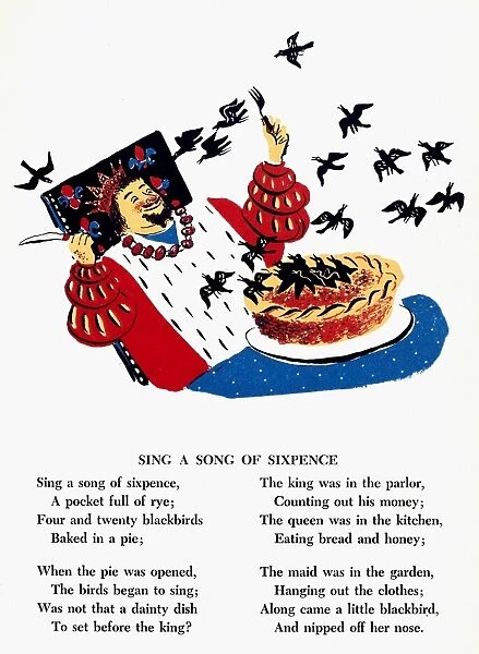 SING A SONG OF SIXPENCE. Illustration by Roger Duvoisin for an American edition, c1943, of Mother Gooses Melodies