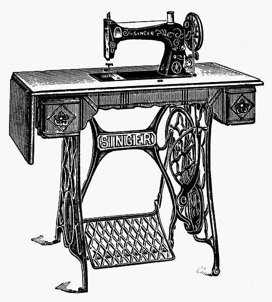 SINGER SEWING MACHINE. 19th century wood engraving
