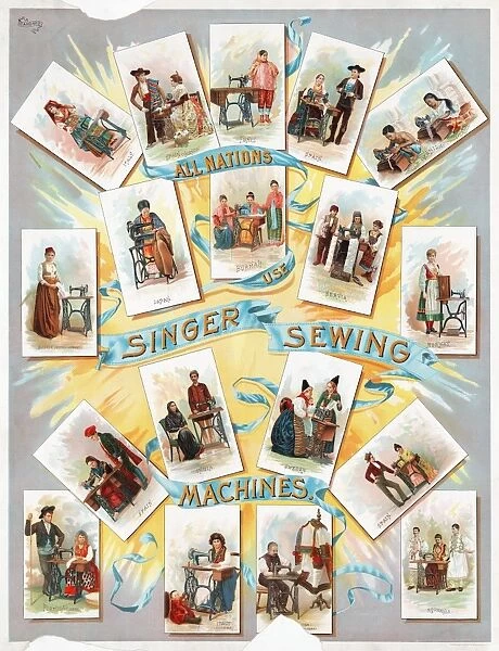 SINGER SEWING MACHINE AD. All Nations Use Singer Sewing Machines