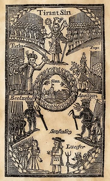 SINNERS IN HELL, 1744. A New England depiction of sinners in Hell, with a vision