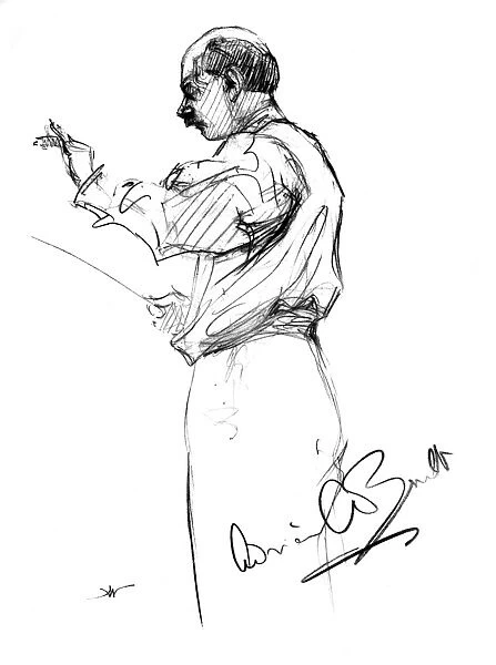 SIR ADRIAN BOULT (1889-1983). English conductor. Pencil drawing, c1935, by Hilda Wiener