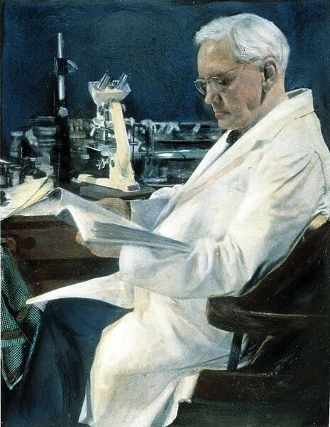 SIR ALEXANDER FLEMING (1881-1955) in his last laboratory at the Wright Fleming Institute, 1954