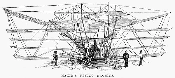 Sir Hiram Maxims flying machine, c1894. Contempoary line engraving