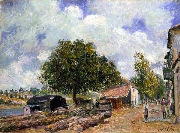 SISLEY: SAINT-MAMM╦å, 1880. Timber Yard at Saint-Mamm. Oil on canvas by Alfred Sisley, 1880