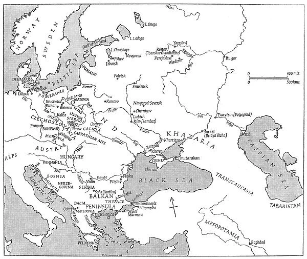 SLAVIC POPULATION MAP. Map showing the distribution of the Slav peoples in the 10th century A