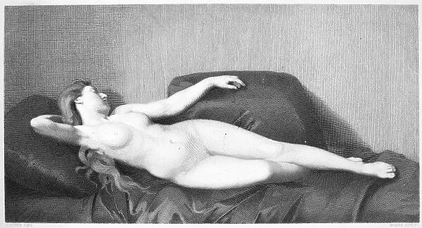 SLEEPING WOMAN. Steel engraving after Jean Jacques Henner (1829-1905)