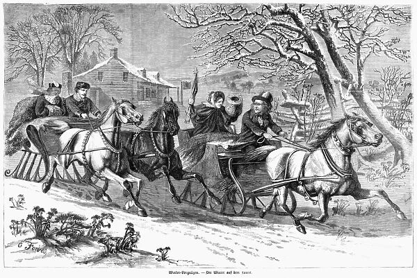 SLEIGHING, 19th CENTURY. Sleighing in the countryside