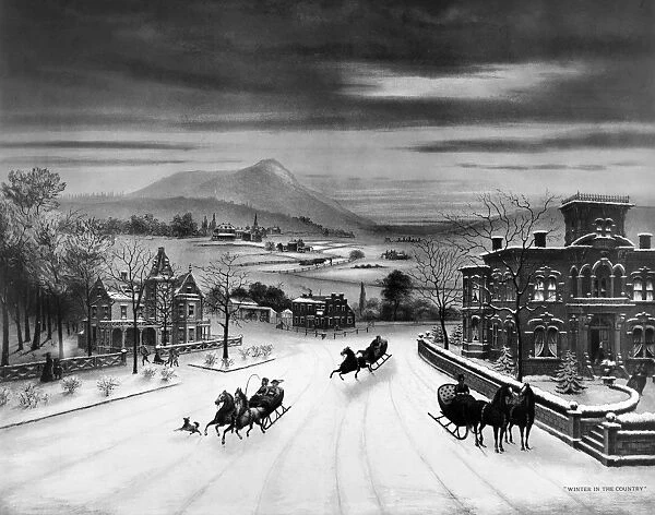 SLEIGHING, 19th CENTURY. Winter in the Country. 19th century lithograph