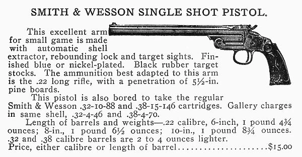 SMITH & WESSON PISTOL. Smith & Wesson single shot pistol. American advertisement, early 20th century
