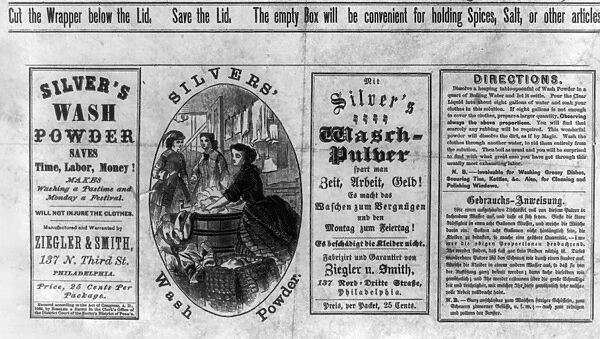 SOAP ADVERTISEMENT, c1866. Advertisement for Silvers Wash Powder, c1866