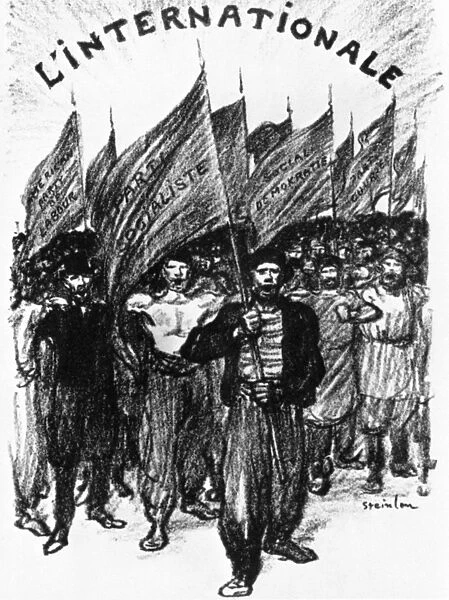 SOCIALISM, 1895. An advancing army of workers carries the banners with the names