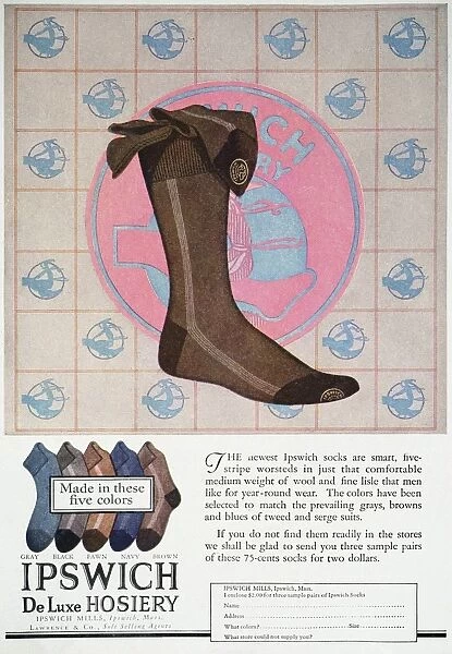 SOCK ADVERTISEMENT, 1925. American magazine advertisement, 1925, for Ipswich Deluxe Hosiery