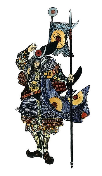 SOLDIER: SAMURAI. A samurai field marshal. Japanese woodblock print, 1597