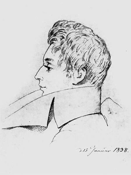SOREN KIERKEGaRD (1813-1855). Danish philosopher. Pencil drawing, 1838