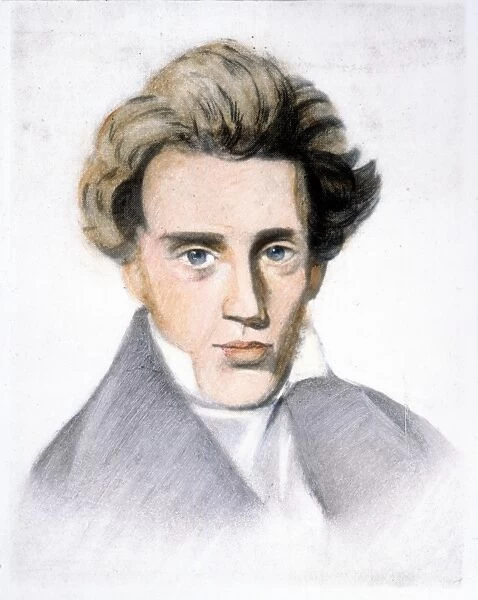 SOREN KIERKEGaRD (1813-1855). Danish philosopher. Contemporary pencil drawing