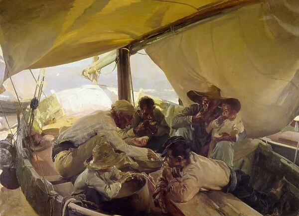 SOROLLA: LA COMIDA, 1898. La Comida en la Barca. Oil on canvas, 1898, by Joaquin Sorolla y Bastida