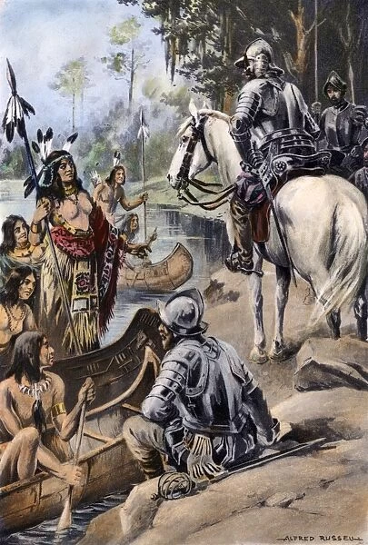 DE SOTO: COFITACHEQUI, 1540. The queen of the Cofitachequi Native Americans greets