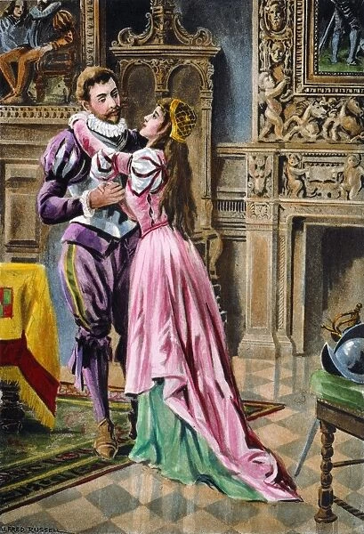 DE SOTO & ISABELLA, 1539. Hernando de Soto taking leave of his wife, Isabella, in Havana, Cuba, 1539, before sailing for Florida. Lithograph, 1904, after an illustration by Alfred Russell