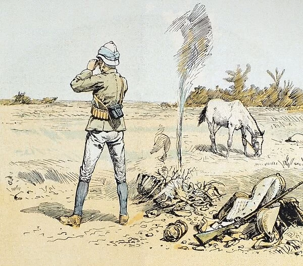 SOUTH AFRICA: HUNTER, 1891. A British hunter in South Africa, lost after chasing game