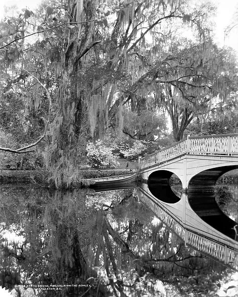 SOUTH CAROLINA: LAKE, c1900. Bridge over the lake at Magnolia-on-the-Ashley, or Magnolia Gardens, at Charleston, South Carolina. Photograph by William Henry Jackson, c1900