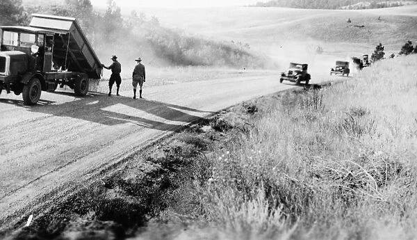 SOUTH DAKOTA: ROADS, 1932. Highway construction in Hot Springs, South Dakota. Photograph