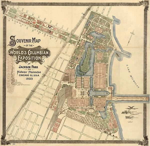 Souvenir map of the Worlds Columbian Exposition at Jackson Park and Midway Plaisance in Chicago, Illinois. Map published by A. Zeese & Co. 1893
