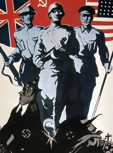 Soviet World War II poster on the Anglo-American-Soviet alliance