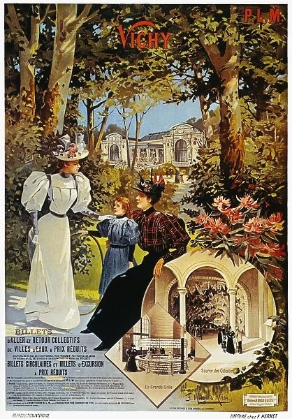 SPA: VICHY, FRANCE, 1890s. French railway poster promoting the spa of Vichy: lithograph, 1890s