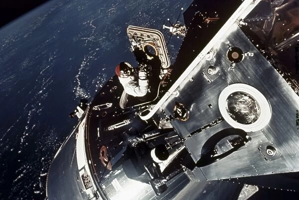 SPACE: APOLLO 9. Apollo 9, March 1969: Command and Service Modules viewed from docked Lunar Module