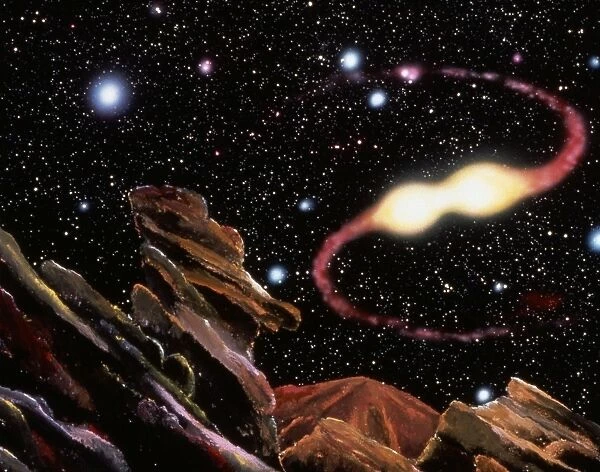 SPACE: GLOBULAR CLUSTER. View of a globular cluster of stars from the core. Illustration by Dana Berry for the Space Telescope Science Institute, c1991