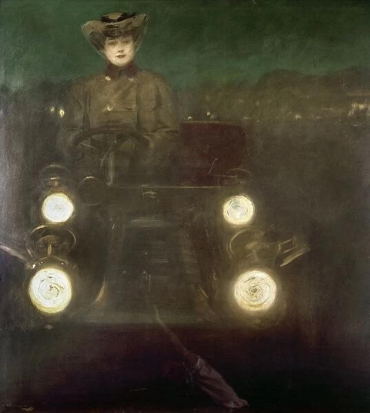 SPAIN: AUTOMOBILE, 1909. Woman driving an automobile. Oil on canvas, 1909, by Ramon Casas