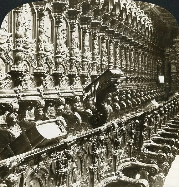 SPAIN: CORDOBA, c1908. Beautifully carved choir stalls, Cathedral, Cordova, Spain