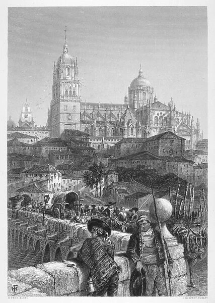 SPAIN: SALAMANCA. Salamanca, Spain, viewed from the bridge. Steel engraving, c1875, after Harry Fenn