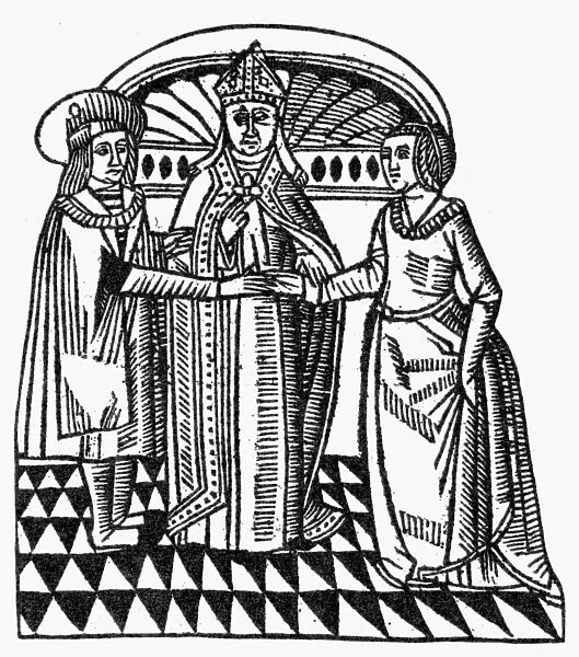 SPAIN: WEDDING, 1491. The marriage of Oliver, a prince of Castile. Spanish woodcut illustration