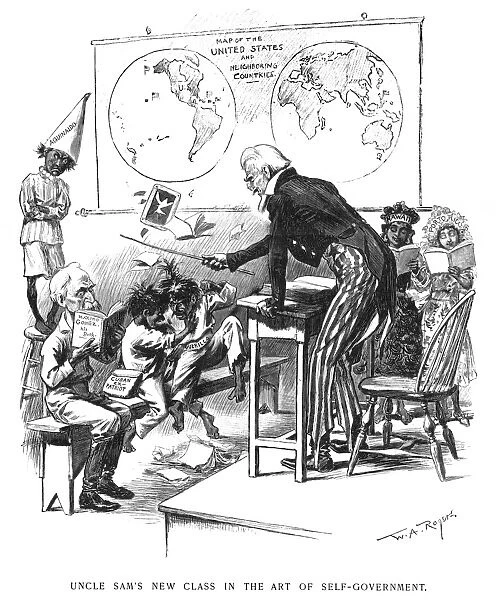 SPANISH-AMERICAN WAR, 1898. The United States, as Uncle Sam the school teacher