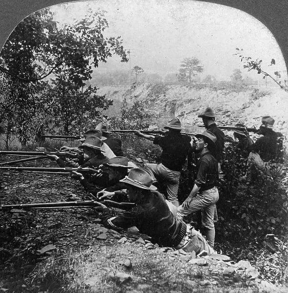 SPANISH-AMERICAN WAR, c1899. American soldiers in a trench during the Spanish-American War