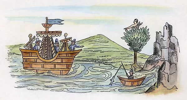 SPANISH CONQUEST, c1519. The arrival in Mexico of a Spanish ship from Cuba, c1519