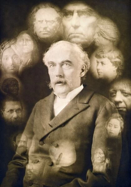 SPIRIT PHOTOGRAPH, c1901. Spirit photograph of John Hallowell surrounded by super-imposed faces of fourteen deceased people. Photograph, c1901