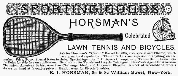 SPORTING GOODS, 1887. American magazine advertisement