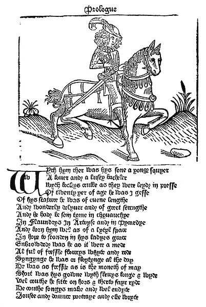 THE SQUIRE. Woodcut from the Prologue to Geoffrey Chaucers Canterbury Tales