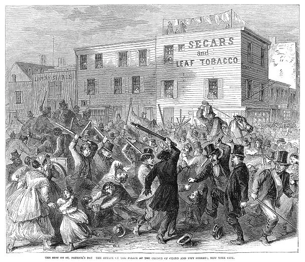 ST. PATRICKs DAY RIOT, 1867. The attack on the police at the corner of Grand