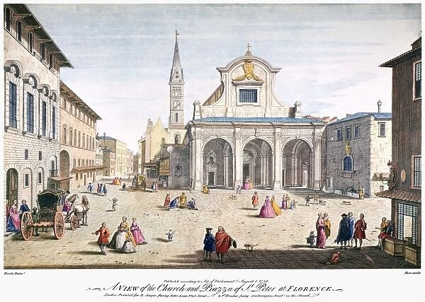 ST. PETER AT FLORENCE 1750. A view of the church and piazza of St. Peter at Florence, Italy. Line engraving, English, 1750, after a drawing by Giuseppe Secchi