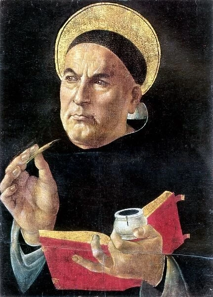 ST. THOMAS AQUINAS (1225-1274). Painting attributed to Botticelli, 1481-82