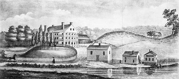STAFFORD SPRINGS, 1810. Northwest view of the hotel and other buildings belonging to Dr
