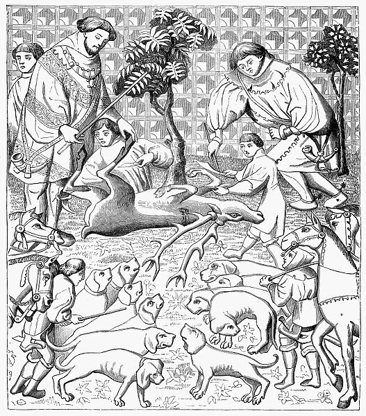 STAG HUNTERS, 15th CENTURY. The way to skin and cut up a stag