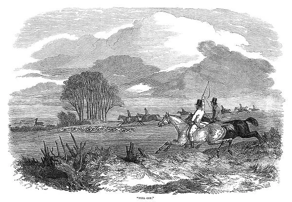 STAG HUNTING, 1848. Full Cry. Stag hunters in the English countryside. Engraving